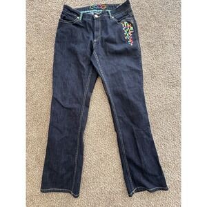 Coogi Jeans Women's Embroidered Size 16 Cotton Blend Low Rise Dark Wash Denim